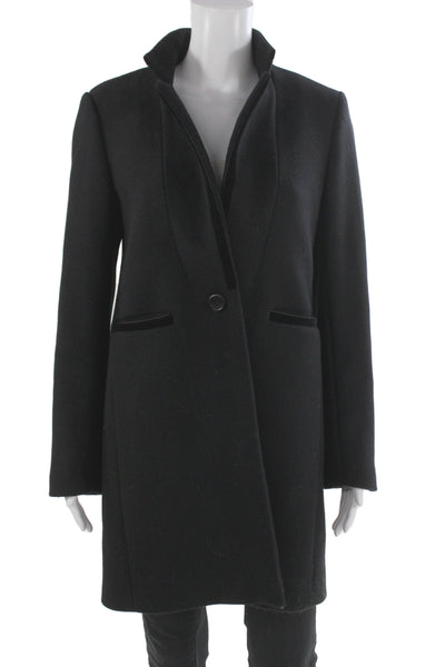 Maje Women Overcoat Black Collared Wool Blend Long Sleeve Size 38
