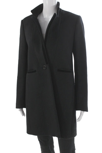 Maje Women Overcoat Black Collared Wool Blend Long Sleeve Size 38