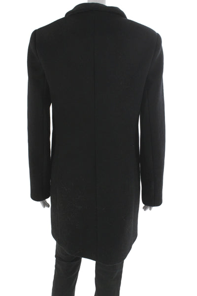 Maje Women Overcoat Black Collared Wool Blend Long Sleeve Size 38