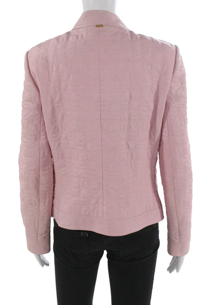 St. John Women Quilted Lamb Leather Jacket Pink Mock Neck Long Sleeve Size S