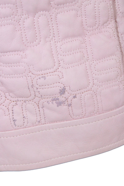 St. John Women Quilted Lamb Leather Jacket Pink Mock Neck Long Sleeve Size S