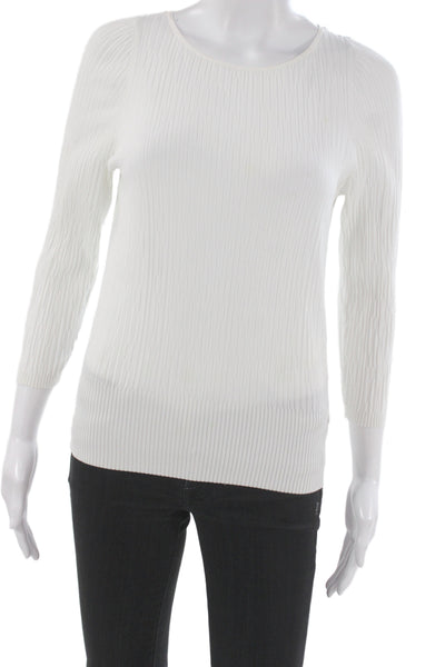 Chanel Womens Striped Round Neck Button Basic Sweater White Size 34