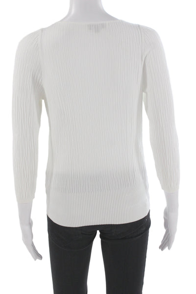 Chanel Womens Striped Round Neck Button Basic Sweater White Size 34