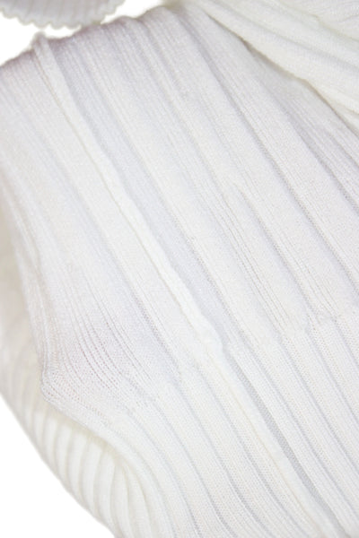 Chanel Womens Striped Round Neck Button Basic Sweater White Size 34