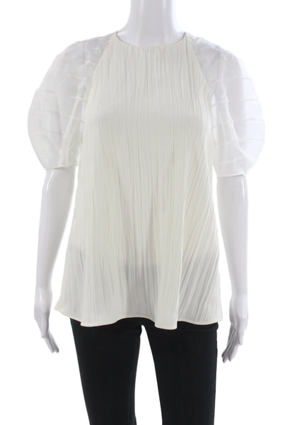 Altuzarra Women White Round Neck Zip Short Sleeve Blouse Size 38
