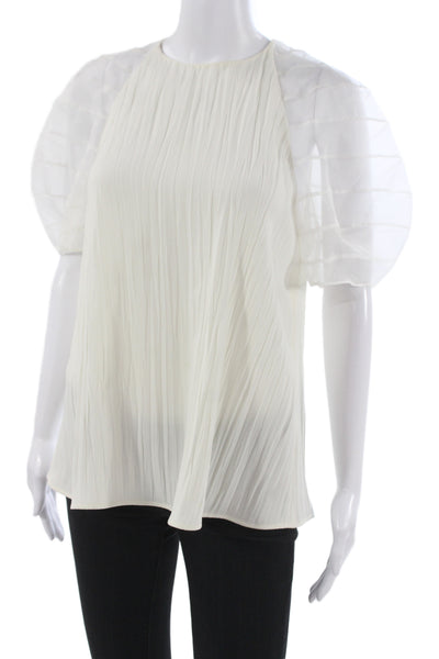 Altuzarra Women White Round Neck Zip Short Sleeve Blouse Size 38