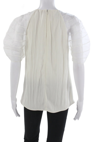 Altuzarra Women White Round Neck Zip Short Sleeve Blouse Size 38