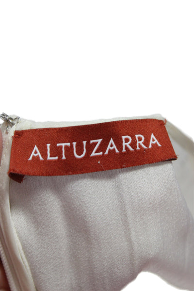 Altuzarra Women White Round Neck Zip Short Sleeve Blouse Size 38