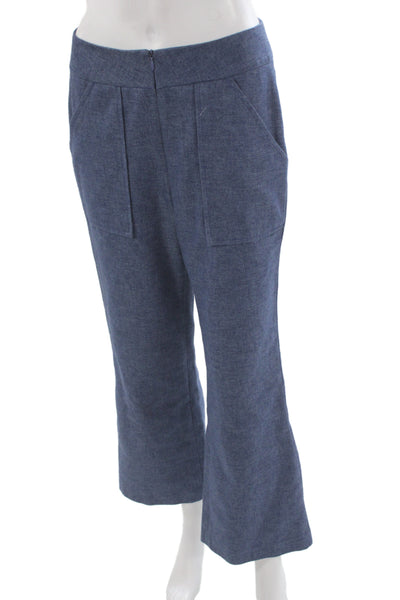 Shannon Mclean Womens Cropped Dress Pants Blue Cotton Linen Zip 24in Size M