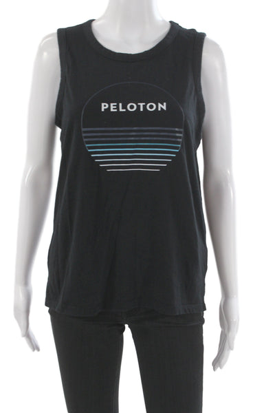 Peloton Womens Cotton Round Neck Sleeveless Tank Black Size XS