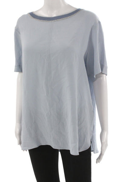 Jennifer Tattanelli Women Light Blue Basic Blouse Short Sleeve Size 16