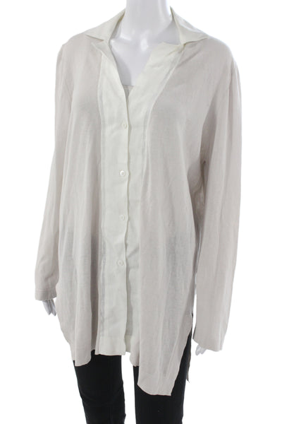 Amina Rubinacci Women Tunic Button-Up Beige Cotton Long Sleeve Size 52