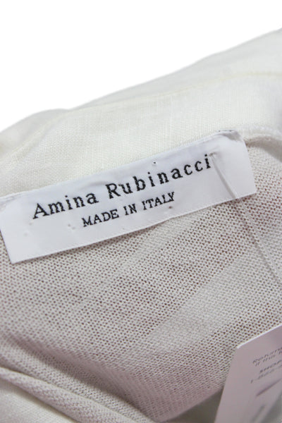 Amina Rubinacci Women Tunic Button-Up Beige Cotton Long Sleeve Size 52