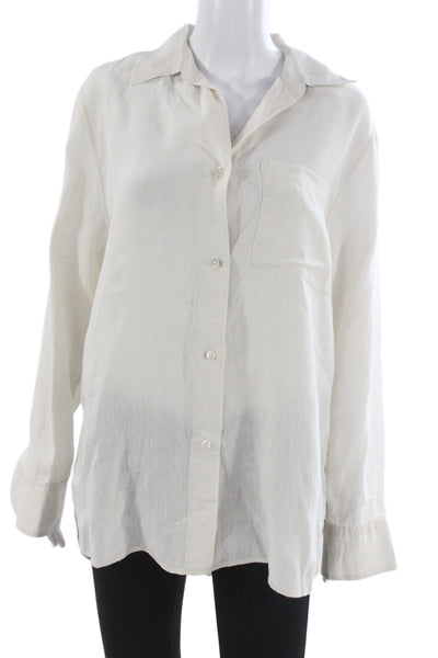 Arket Womens Basic Linen Collared Long Sleeve Button Up Beige Top Size L