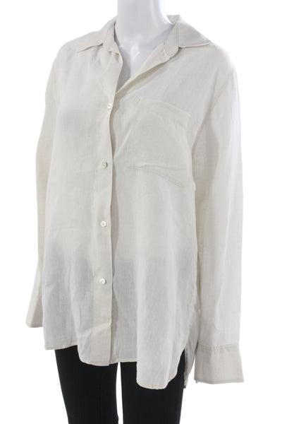 Arket Womens Basic Linen Collared Long Sleeve Button Up Beige Top Size L