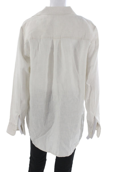 Arket Womens Basic Linen Collared Long Sleeve Button Up Beige Top Size L