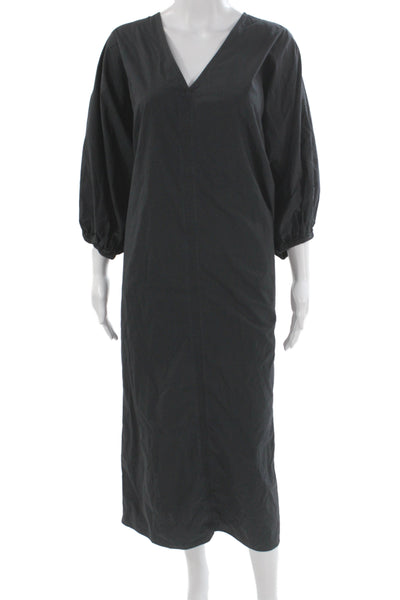 Malene Birger Women Kaftan Dress Black Cotton V-neck 3/4 Sleeve Size XL