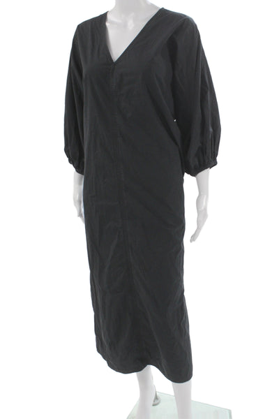 Malene Birger Women Kaftan Dress Black Cotton V-neck 3/4 Sleeve Size XL