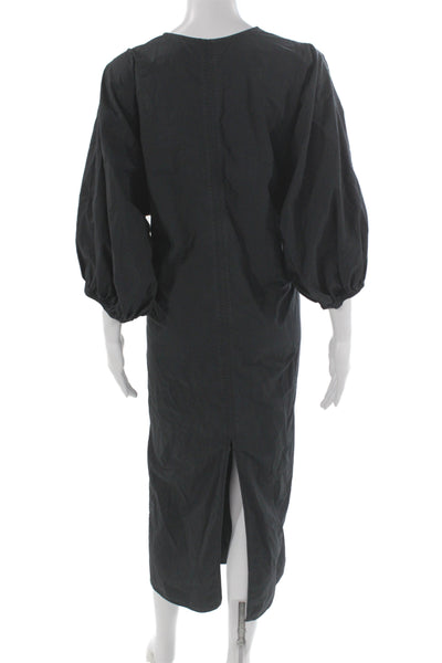 Malene Birger Women Kaftan Dress Black Cotton V-neck 3/4 Sleeve Size XL