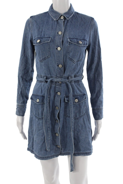 Rails Women Shirt Dress Blue Collared Long Sleeve Button Front Petite Size XS