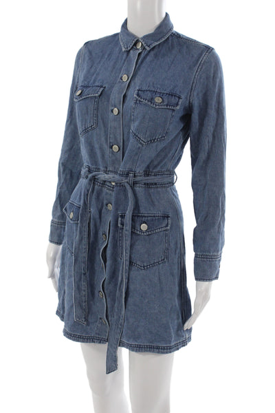 Rails Women Shirt Dress Blue Collared Long Sleeve Button Front Petite Size XS