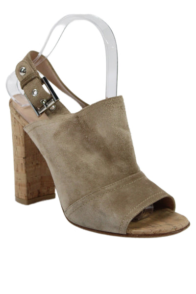 Gianvito Rossi Womens Suede Open Toe Slingbacks Heels Beige Size 37.5 7.5