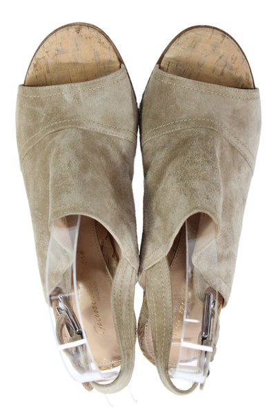 Gianvito Rossi Womens Suede Open Toe Slingbacks Heels Beige Size 37.5 7.5