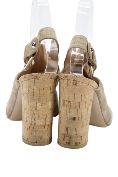 Gianvito Rossi Womens Suede Open Toe Slingbacks Heels Beige Size 37.5 7.5