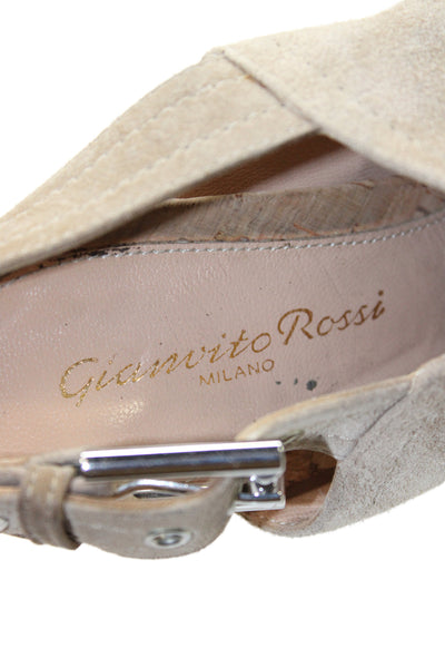 Gianvito Rossi Womens Suede Open Toe Slingbacks Heels Beige Size 37.5 7.5