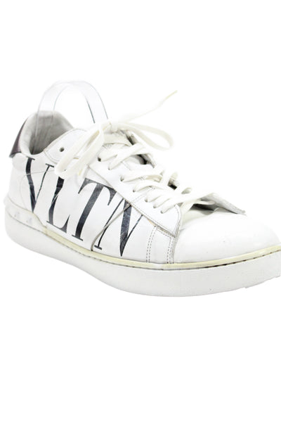 Valentino Garavani Mens Leather Lace Up Low Top Sneakers White Black Size 10