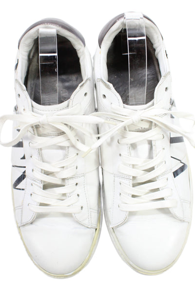 Valentino Garavani Mens Leather Lace Up Low Top Sneakers White Black Size 10