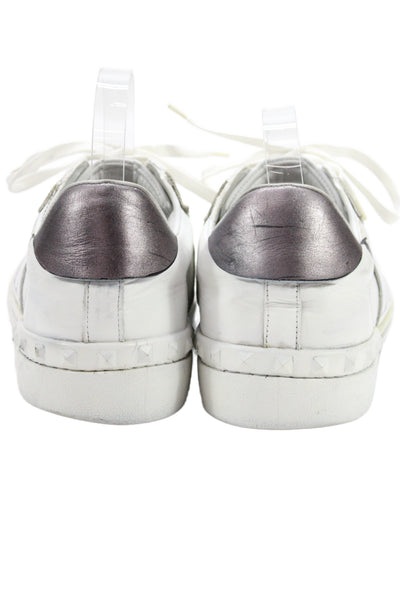 Valentino Garavani Mens Leather Lace Up Low Top Sneakers White Black Size 10