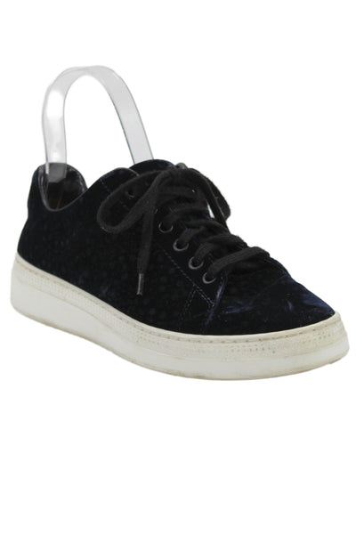 Alaia Womens Velvet Printed Low Top Lace Up Sneakers Navy Blue Size 36 6