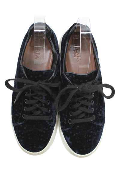Alaia Womens Velvet Printed Low Top Lace Up Sneakers Navy Blue Size 36 6