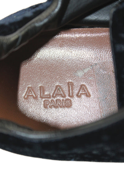 Alaia Womens Velvet Printed Low Top Lace Up Sneakers Navy Blue Size 36 6