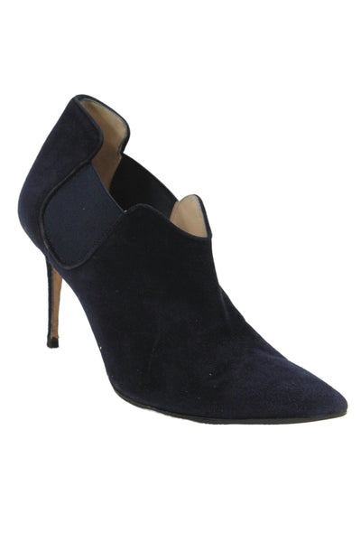 Manolo Blahnik Womens Suede Stiletto Heel Ankle Boots Navy Blue Size 37.5 7.5