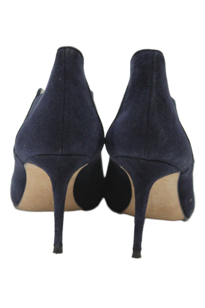 Manolo Blahnik Womens Suede Stiletto Heel Ankle Boots Navy Blue Size 37.5 7.5