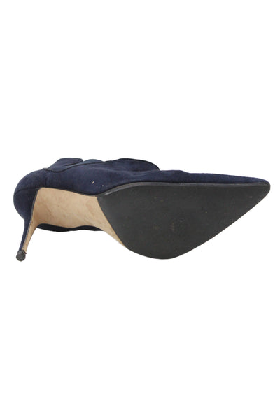 Manolo Blahnik Womens Suede Stiletto Heel Ankle Boots Navy Blue Size 37.5 7.5