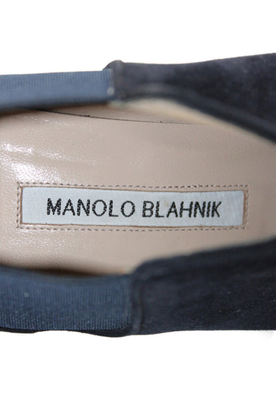 Manolo Blahnik Womens Suede Stiletto Heel Ankle Boots Navy Blue Size 37.5 7.5