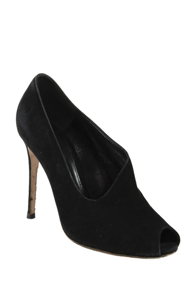 Gianvito Rossi Womens Suede Peep Toe Slide On Pumps Black Size 37 7