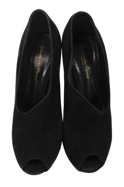 Gianvito Rossi Womens Suede Peep Toe Slide On Pumps Black Size 37 7