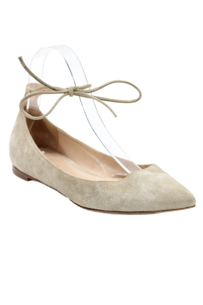 Gianvito Rossi Womens Suede Pointed Toe Lace Up Ballet Flats Beige Size 36 6
