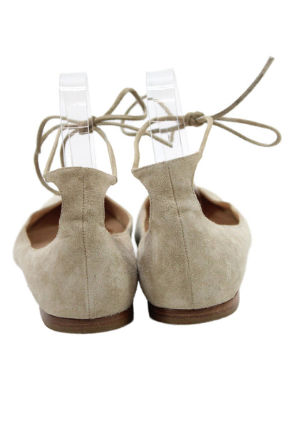 Gianvito Rossi Womens Suede Pointed Toe Lace Up Ballet Flats Beige Size 36 6