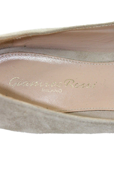 Gianvito Rossi Womens Suede Pointed Toe Lace Up Ballet Flats Beige Size 36 6