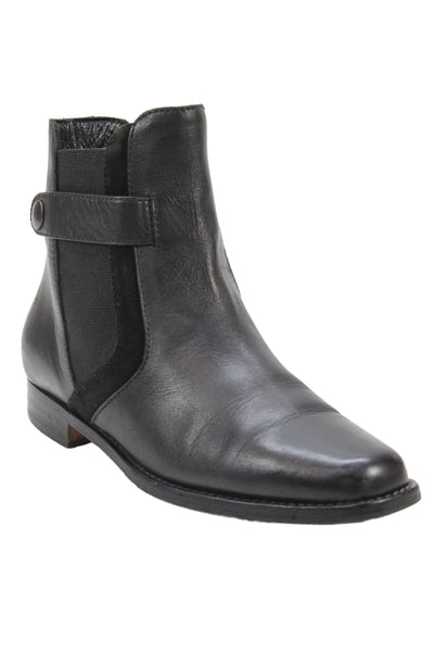 Manolo Blahnik Womens Leather Stretch Inset Belted Ankle Boots Black Size 35 5