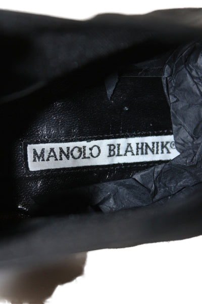 Manolo Blahnik Womens Leather Stretch Inset Belted Ankle Boots Black Size 35 5