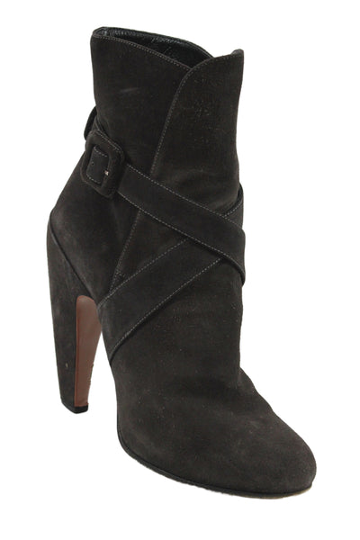 Alaia Womens Suede Cross Strap Belted Ankle Boots Gray Size 38.5 8.5