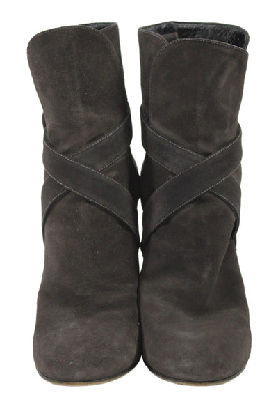 Alaia Womens Suede Cross Strap Belted Ankle Boots Gray Size 38.5 8.5