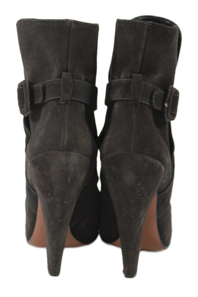 Alaia Womens Suede Cross Strap Belted Ankle Boots Gray Size 38.5 8.5