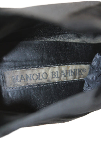 Manolo Blahnik Womens Suede Square Toe Ankle Boots Black Size 35 5